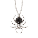 Spider Stainless Steel Pendant Necklace with Black Obsidian