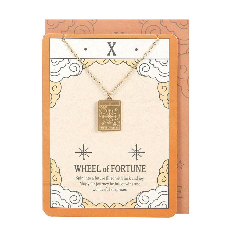 The Wheel of Fortune Vintage Tarot Necklace on Greeting Card