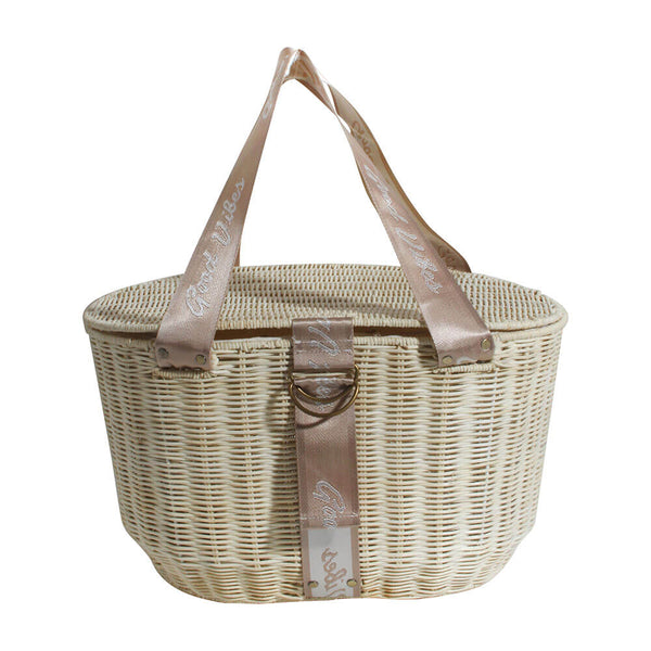 Natural Rattan Oblong Insulated Picnic Basket (45x30x25cm)